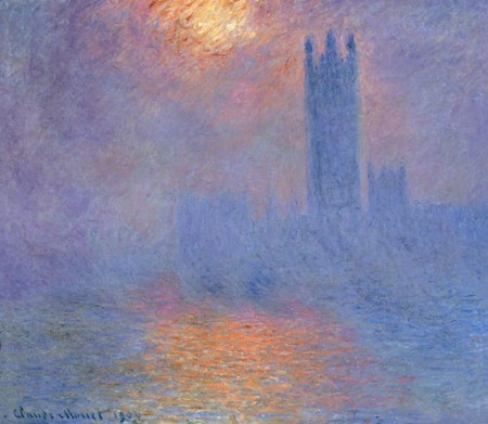 Le Parlement trouée de soleil dans le brouillard - Monet